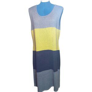 Calvin Klein Knit Sleeveless Sweater Dress Grey Yellow Color Block Chic Style